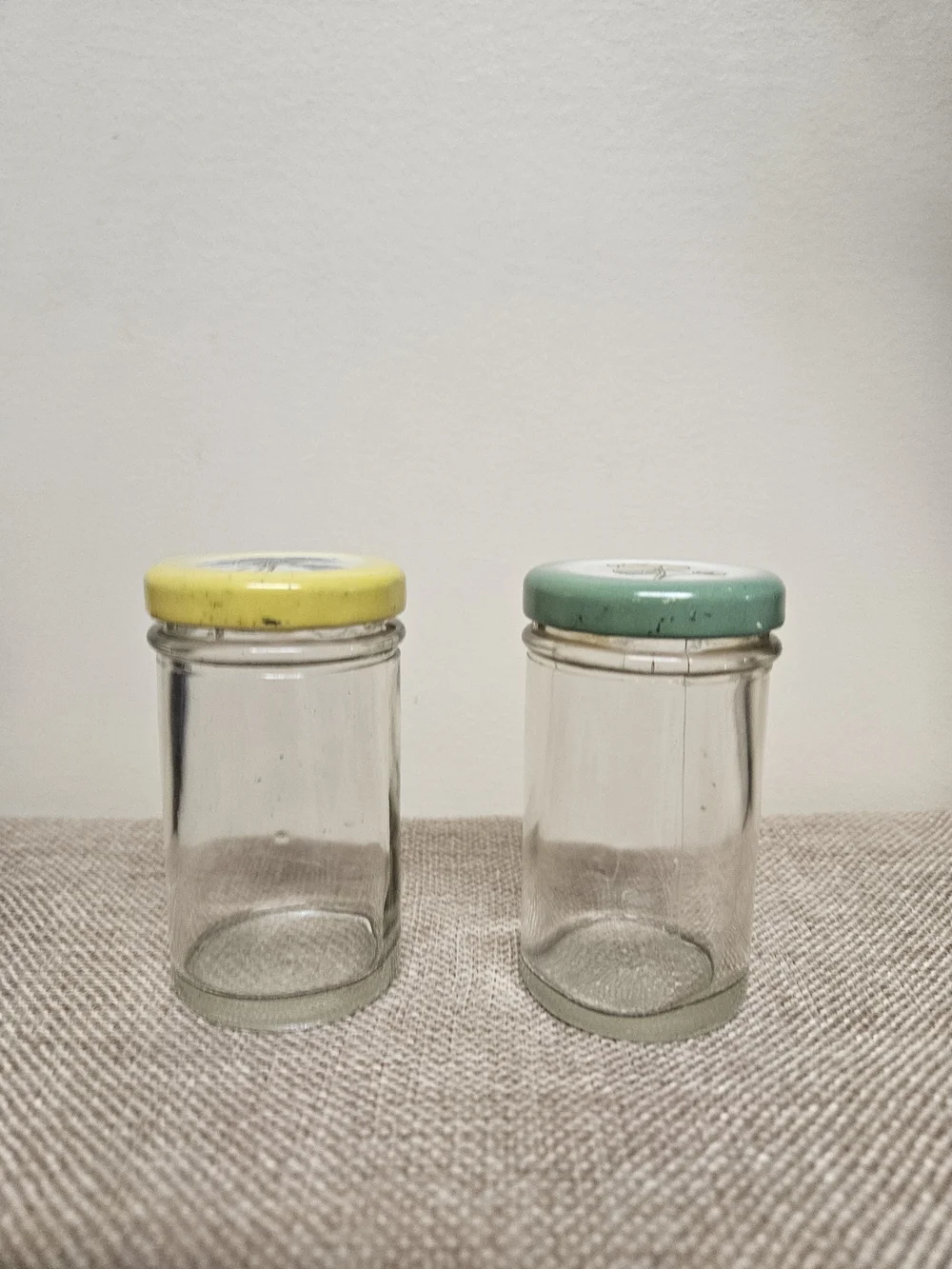 70s Mini Glass Spice Jars with Floral Lids - Set of 2